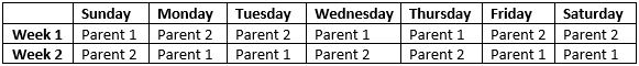 A Schedule for Divorced Parents for Child Care